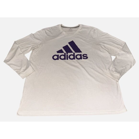 Adidas White Long Sleeve Shirt 2XL Blue Logo Street Style Athletic Tee Top - Picture 8 of 8